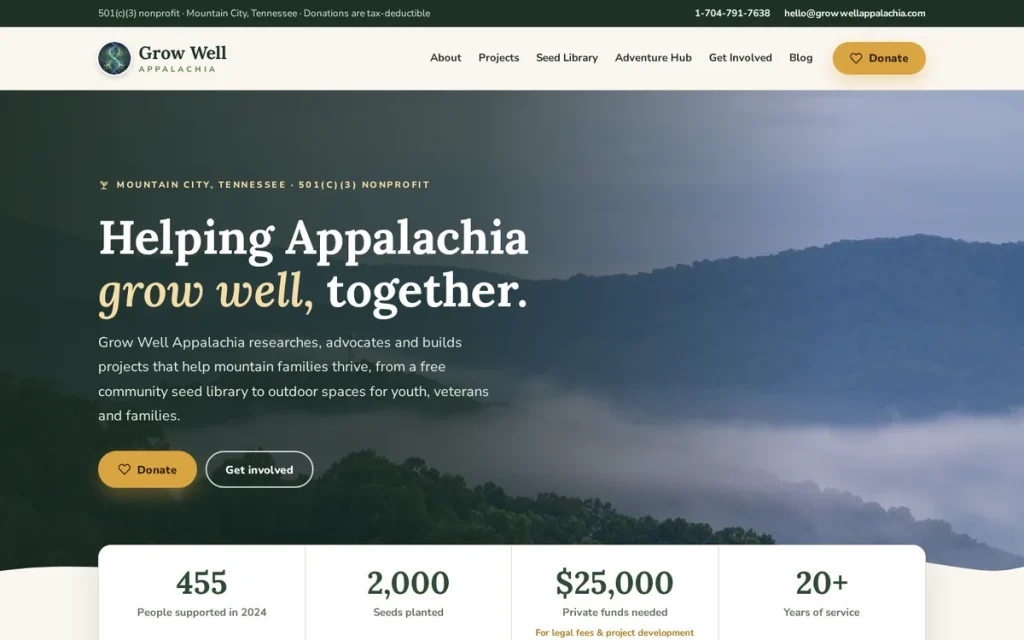 Website of Grow Well Appalachia