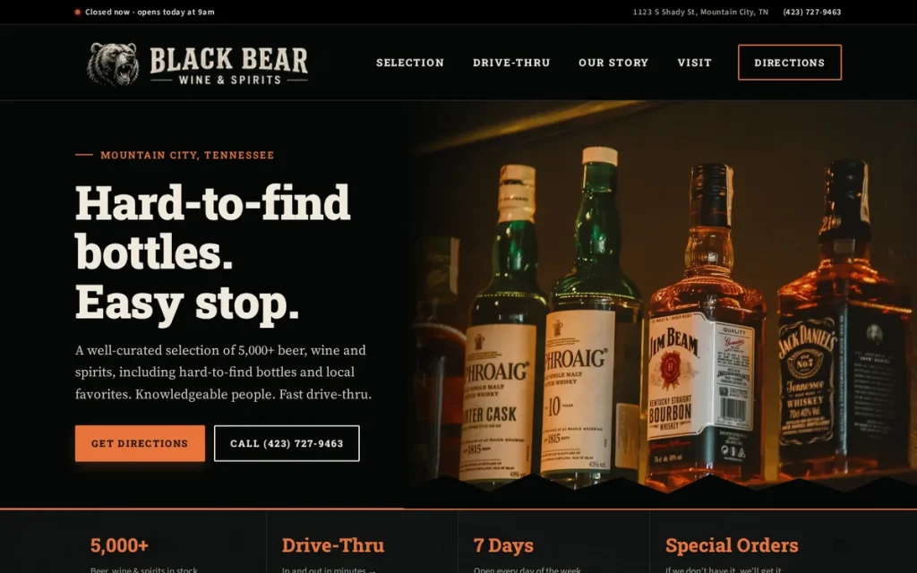Website of Black Bear Wine & Spirits