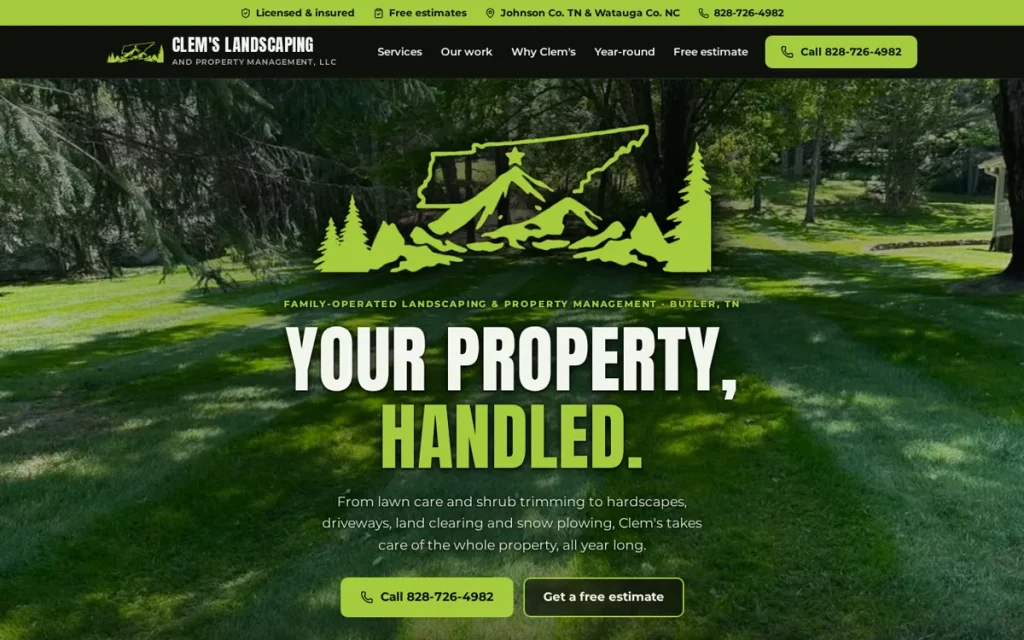 Website of Clem’s Landscaping and Property Management