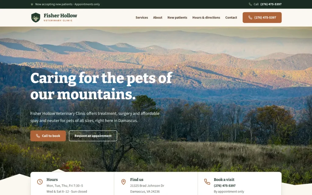 Website of Fisher Hollow Veterinary Clinic
