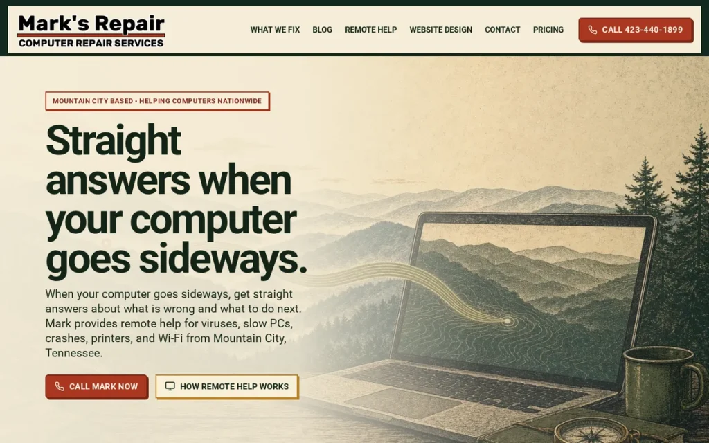 Website of Mark’s Computer Repair